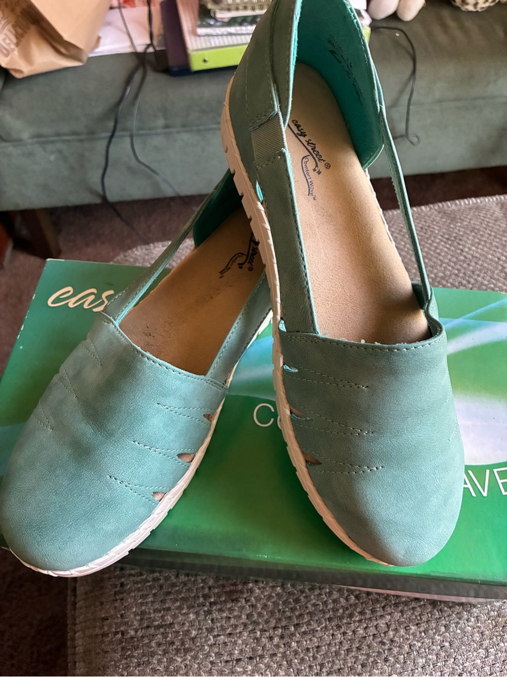 easy street Teal Slip-On Flats